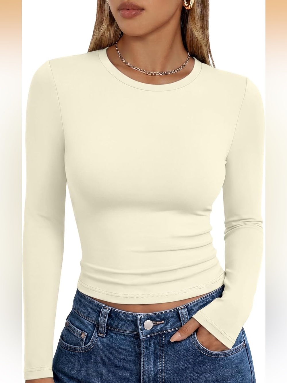 Long Sleeve Crewneck Top in Cream